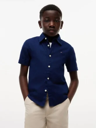 Camisa infantil em mistura de linho e algodão