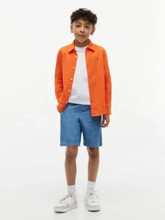 Camisa infantil em mistura de linho e algodão