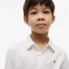 Camisa infantil em mistura de linho e algodão