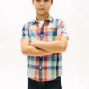 Camisa infantil em mistura de linho e algodão Madras