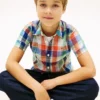 Camisa infantil em mistura de linho e algodão Madras