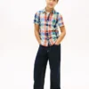 Camisa infantil em mistura de linho e algodão Madras