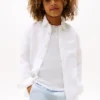 Camisa infantil folgada em mistura de linho