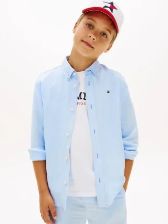 Camisa infantil folgada em mistura de linho