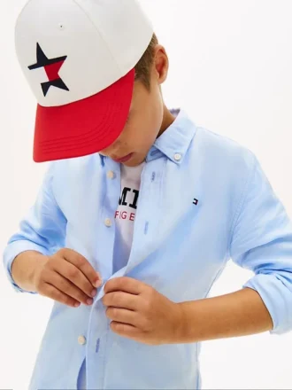 Camisa infantil folgada em mistura de linho