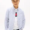 Camisa infantil às riscas em mistura de linho