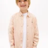 Camisa infantil às riscas em mistura de linho