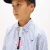 Camisa infantil às riscas em mistura de linho