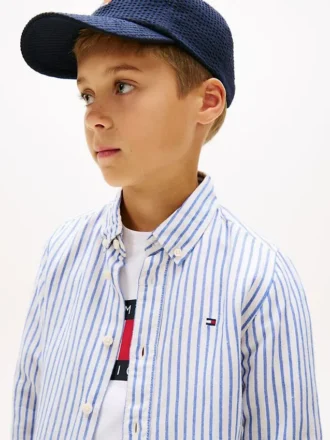 Camisa infantil às riscas em mistura de linho