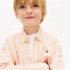 Camisa infantil às riscas em mistura de linho