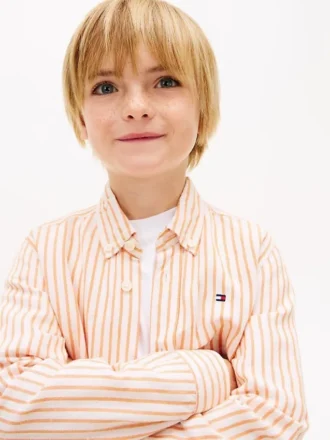 Camisa infantil às riscas em mistura de linho