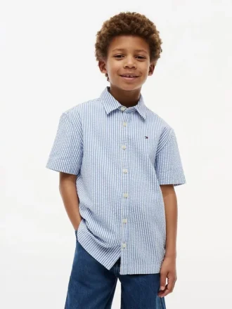 Camisa infantil às riscas em seersucker