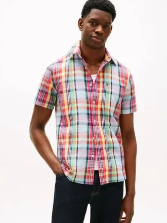Camisa Madras em mistura de linho com corte regular
