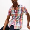 Camisa Madras em mistura de linho com corte regular