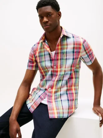Camisa Madras em mistura de linho com corte regular