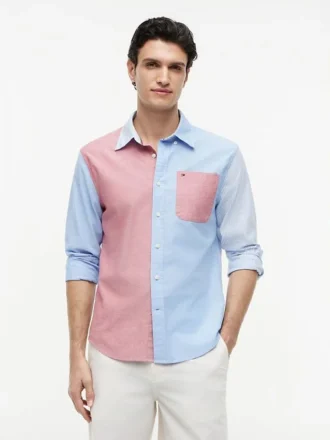 Camisa Oxford com blocos de cor e corte regular