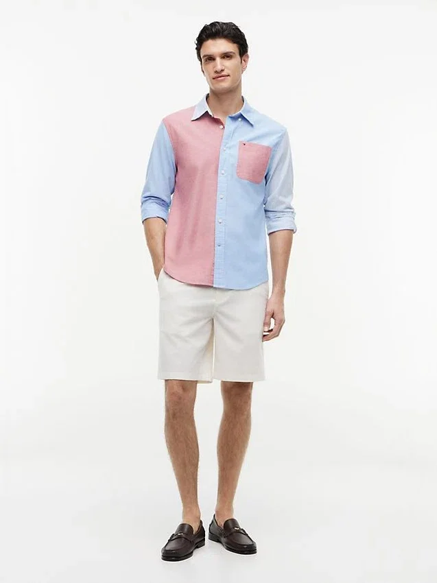 Camisa Oxford com blocos de cor e corte regular Camisa Oxford com blocos de cor e corte regular