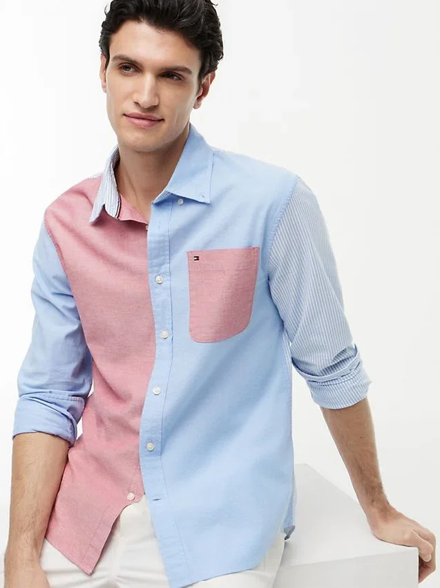 Camisa Oxford com blocos de cor e corte regular Camisa Oxford com blocos de cor e corte regular
