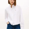 Camisa Oxford curta com acabamento em folhos Camisa Oxford curta com acabamento em folhos