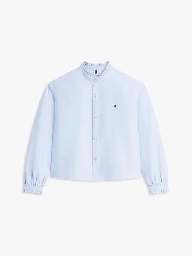 Camisa Oxford curta com acabamento em folhos Camisa Oxford curta com acabamento em folhos