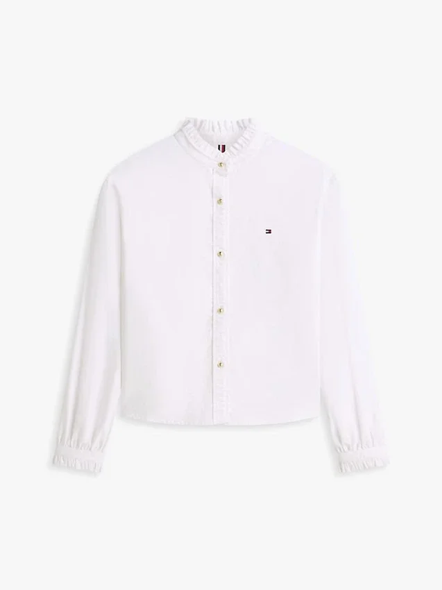 Camisa Oxford curta com acabamento em folhos Camisa Oxford curta com acabamento em folhos