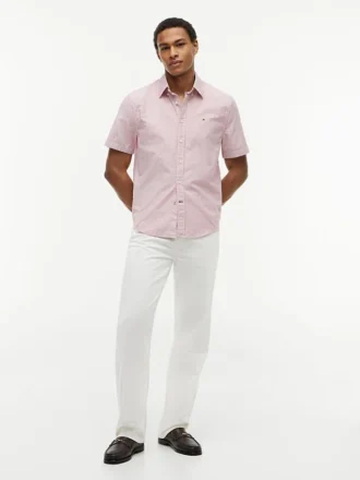 Camisa Oxford de manga curta às riscas