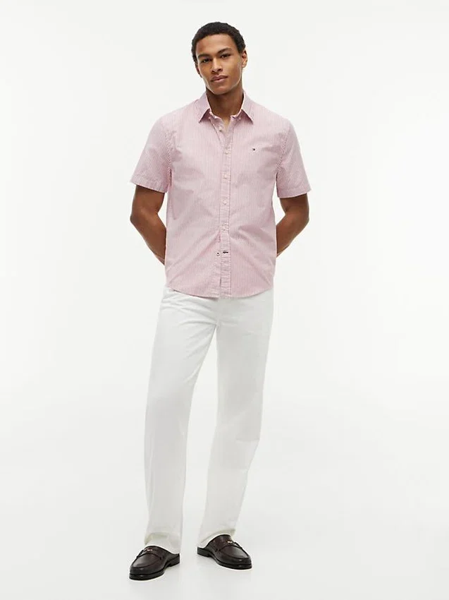 Camisa Oxford de manga curta às riscas Camisa Oxford de manga curta às riscas