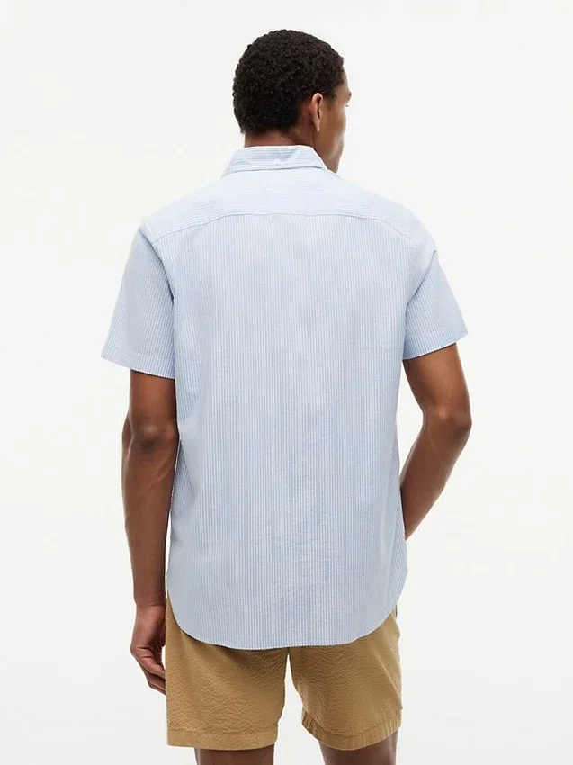 Camisa Oxford de manga curta às riscas Camisa Oxford de manga curta às riscas