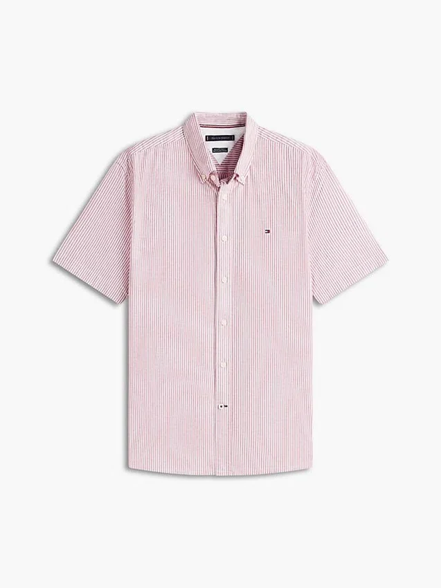 Camisa Oxford de manga curta às riscas Camisa Oxford de manga curta às riscas
