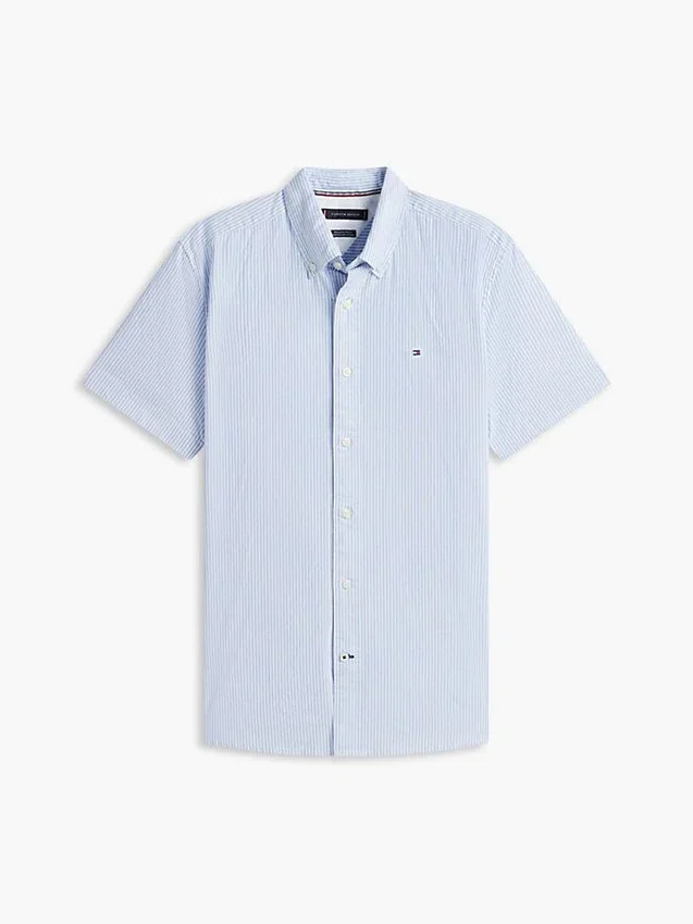Camisa Oxford de manga curta às riscas Camisa Oxford de manga curta às riscas