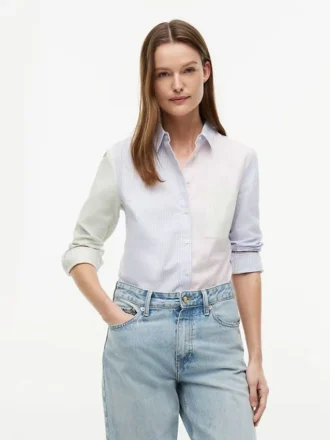 Camisa Oxford elástica com riscas mistas