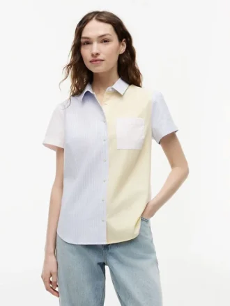 Camisa Oxford elástica com riscas mistas