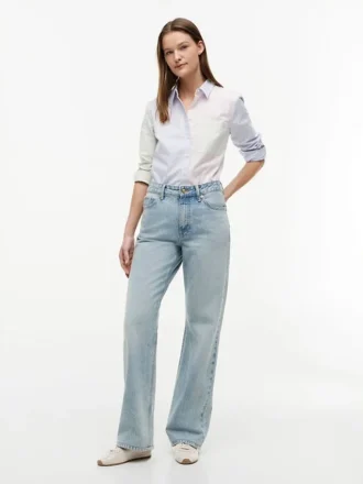 Camisa Oxford elástica com riscas mistas