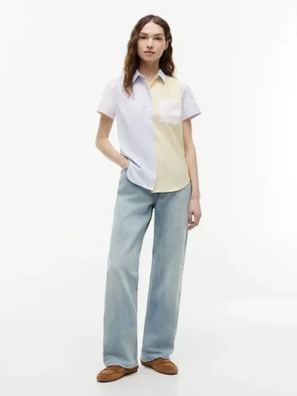 Camisa Oxford elástica com riscas mistas