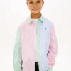 Camisa Oxford elástica com riscas mistas para criança Camisa Oxford elástica com riscas mistas para criança