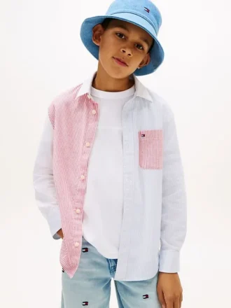 Camisa Oxford elástica com riscas mistas para criança