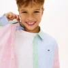 Camisa Oxford elástica com riscas mistas para criança Camisa Oxford elástica com riscas mistas para criança