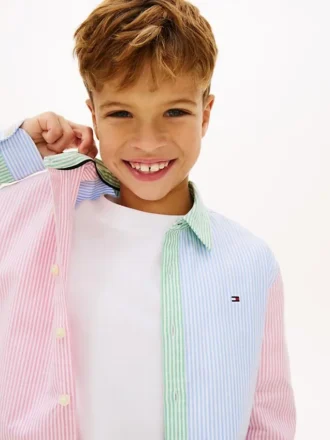 Camisa Oxford elástica com riscas mistas para criança