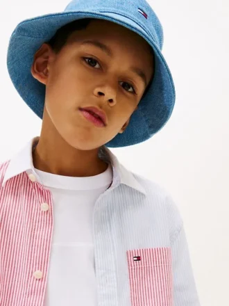 Camisa Oxford elástica com riscas mistas para criança