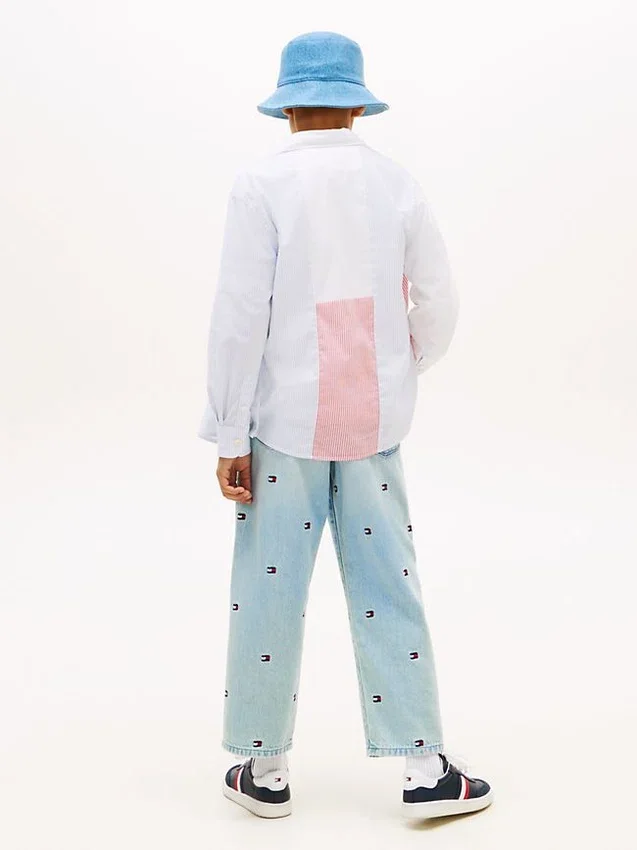 Camisa Oxford elástica com riscas mistas para criança Camisa Oxford elástica com riscas mistas para criança