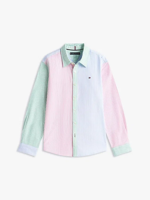 Camisa Oxford elástica com riscas mistas para criança Camisa Oxford elástica com riscas mistas para criança