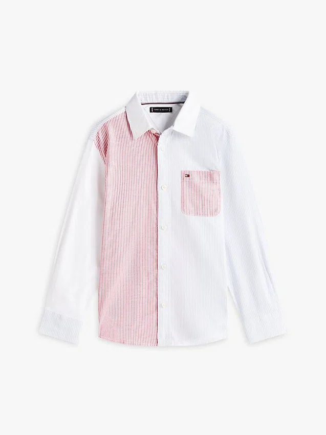 Camisa Oxford elástica com riscas mistas para criança Camisa Oxford elástica com riscas mistas para criança
