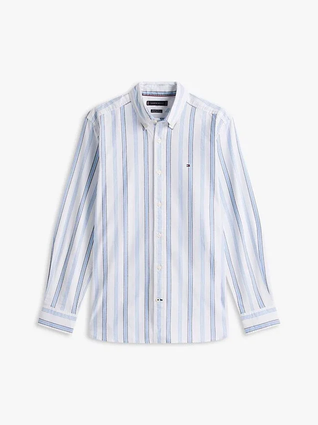 Camisa Oxford elástica às riscas com corte regular Camisa Oxford elástica às riscas com corte regular