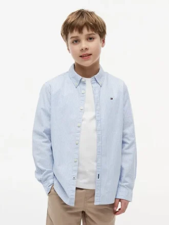 Camisa Oxford elástica às riscas para criança