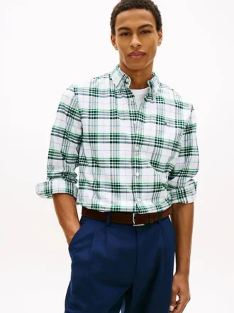 Camisa Oxford elástica xadrez de corte regular
