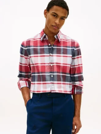 Camisa Oxford elástica xadrez de corte regular