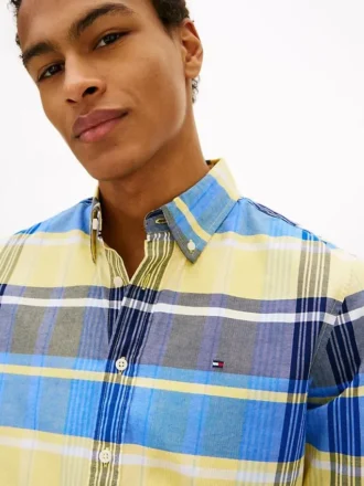 Camisa Oxford elástica xadrez de corte regular