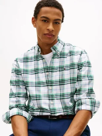 Camisa Oxford elástica xadrez de corte regular