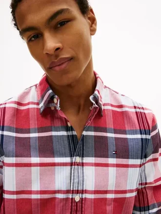 Camisa Oxford elástica xadrez de corte regular
