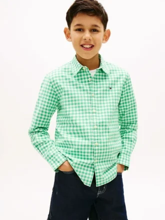 Camisa Oxford elástica xadrez para criança